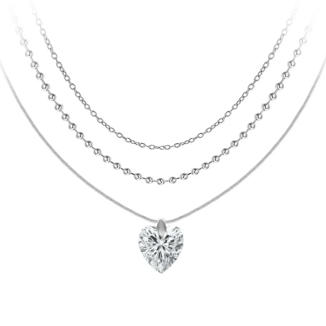 So Charm BijouxCollier coeur par So Charm® ornée de cristaux Swarovski® BS4393-CRYS-SN016+B2385-ARGENT+B2382-ARGENT