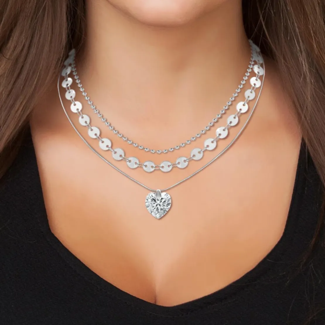 So Charm BijouxCollier coeur par So Charm® ornée de cristaux Swarovski® BS4410-CRYS-SN016+B2392-ARGENT+B2385-ARGENT