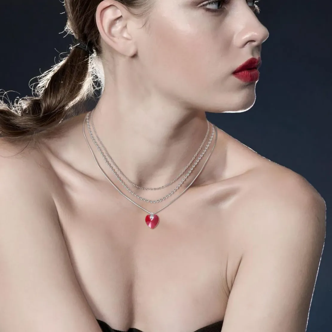 So Charm BijouxCollier coeur par So Charm® ornée de cristaux Swarovski® BS4393-SIAM-SN016+B2385-ARGENT+B2382-ARGENT