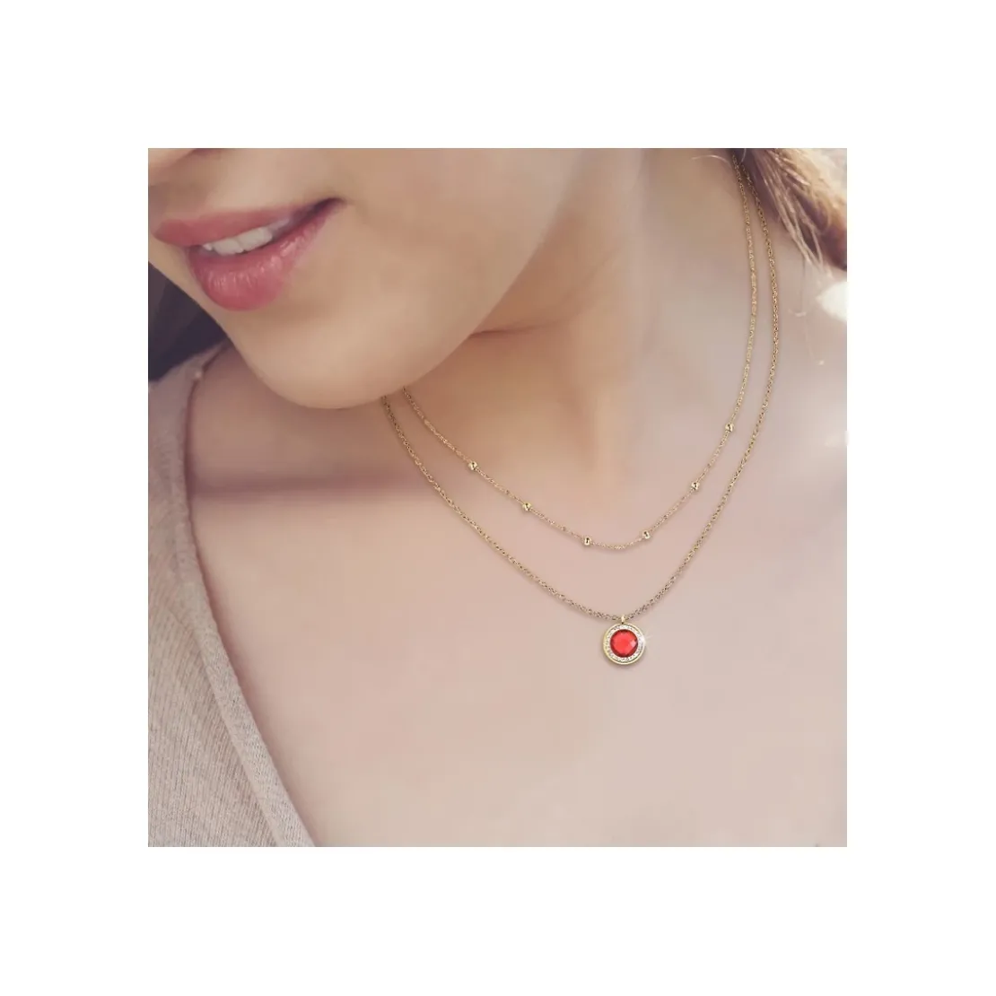 So Charm BijouxCollier Femme So Charm - B2126-ROUGE+B2370-DORE - Collier Mode Doré