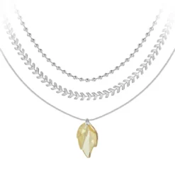 So Charm BijouxCollier feuille par So Charm® ornée de cristaux Swarovski® BS4408-GOSH-SN016+B2881-ARGENT+B2385-ARGENT