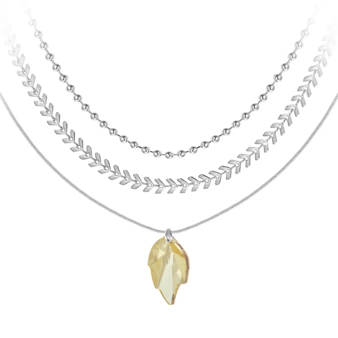 So Charm BijouxCollier feuille par So Charm® ornée de cristaux Swarovski® BS4408-GOSH-SN016+B2881-ARGENT+B2385-ARGENT