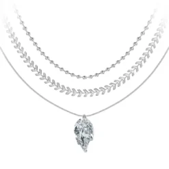 So Charm BijouxCollier feuille par So Charm® ornée de cristaux Swarovski® BS4408-CRYS-SN016+B2881-ARGENT+B2385-ARGENT