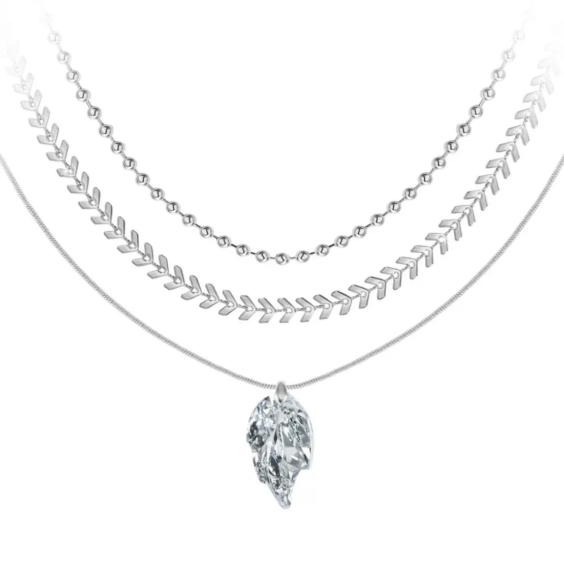 So Charm BijouxCollier feuille par So Charm® ornée de cristaux Swarovski® BS4408-CRYS-SN016+B2881-ARGENT+B2385-ARGENT
