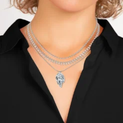 So Charm BijouxCollier feuille par So Charm® ornée de cristaux Swarovski® BS4408-CRYS-SN016+B2881-ARGENT+B2385-ARGENT