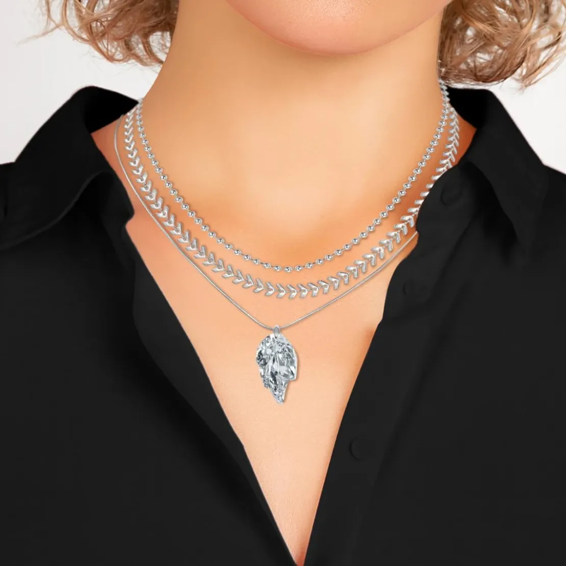 So Charm BijouxCollier feuille par So Charm® ornée de cristaux Swarovski® BS4408-CRYS-SN016+B2881-ARGENT+B2385-ARGENT