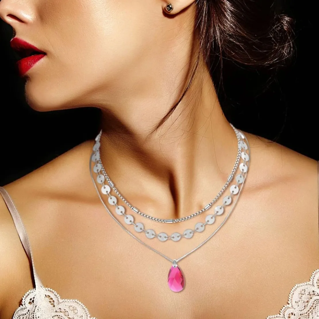 So Charm BijouxCollier goutte par So Charm® ornée de cristaux Swarovski® BS4395-SCAR-SN016+B2392-ARGENT+B2387-ARGENT