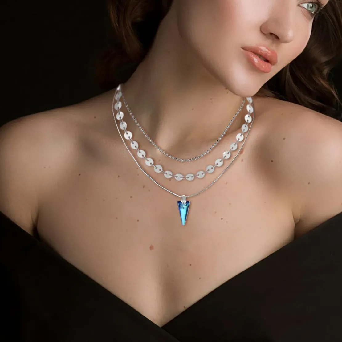 So Charm BijouxCollier par So Charm® ornée de cristaux Swarovski® BS4400-BEBL-SN016+B2392-ARGENT+B2385-ARGENT