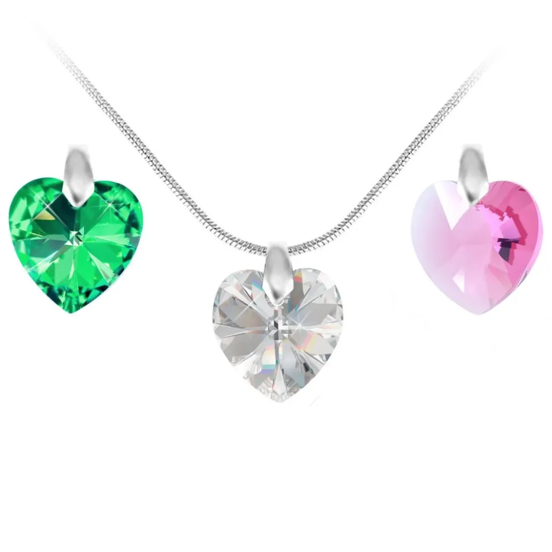 So Charm BijouxCollier par So Charm® et ses trois pendentifs coeur So Charm® ornée de cristaux Swarovski® 6228-14-CRYS+6228-14-EMER+6228-14-ROSE+SN016