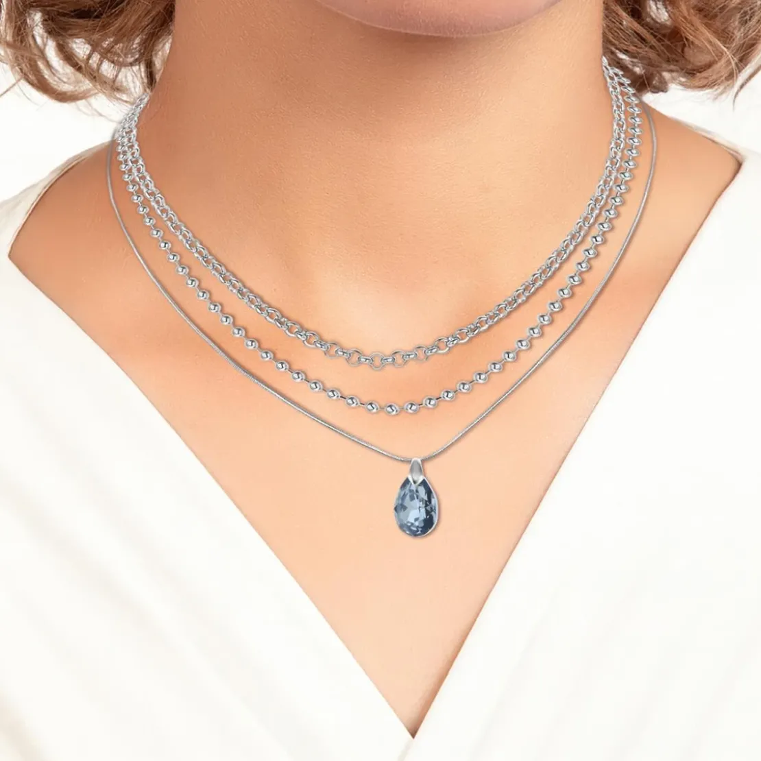 So Charm BijouxCollier par So Charm® ornée de cristaux Swarovski® BS4405-SINI-SN016+B2378-ARGENT+B2385-ARGENT