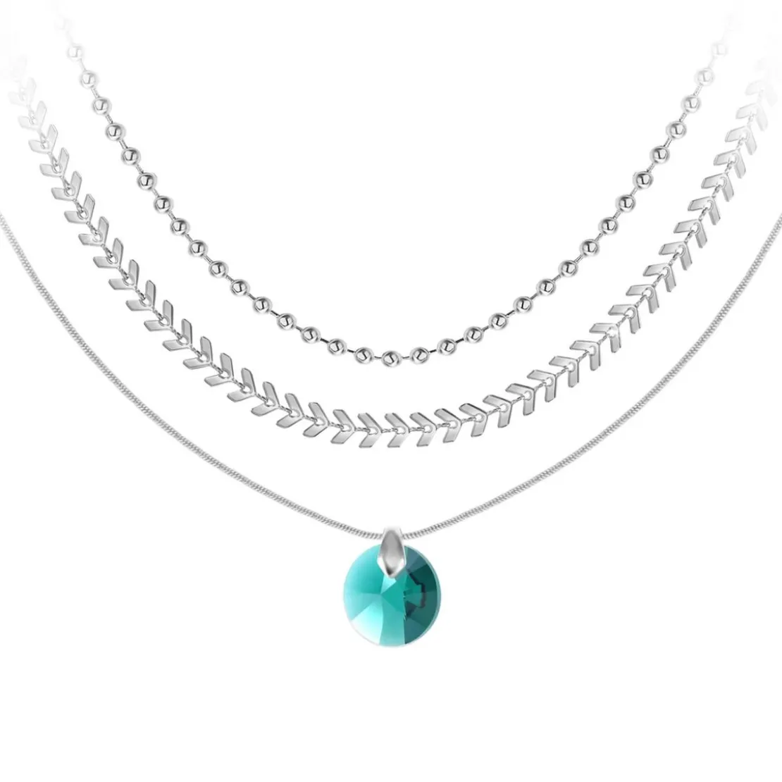 So Charm BijouxCollier rond par So Charm® ornée de cristaux Swarovski® BS4394-EMER-SN016+B2881-ARGENT+B2385-ARGENT