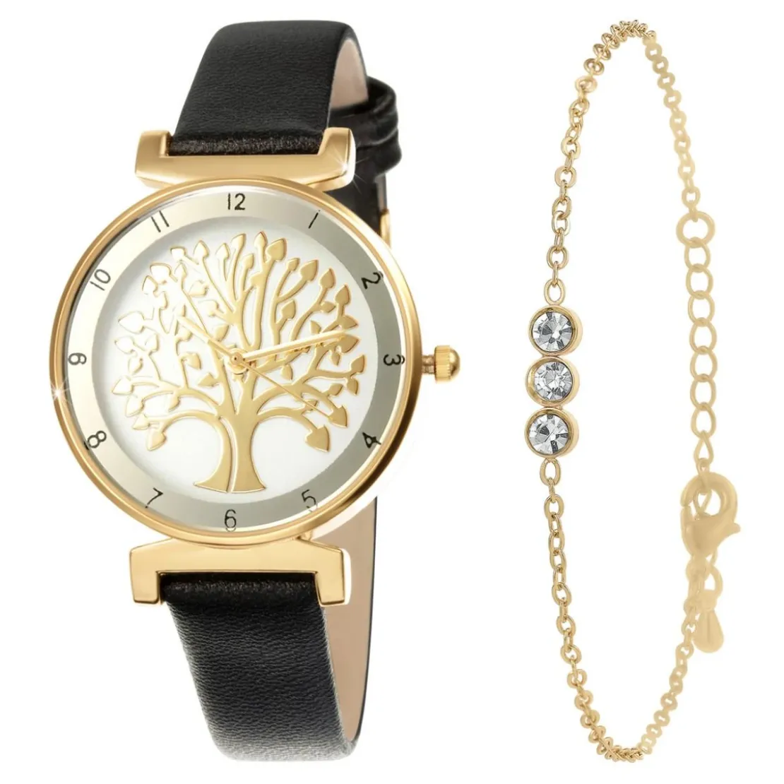 So Charm MontresMontre Arbre De Vie Par So Charm® Et Son Bracelet ModeMF468-NOIR+BS4274-DORE