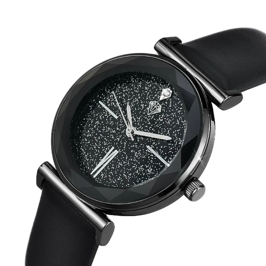 So Charm MontresMontre femme MF476-DIAMANT - Bracelet Cuir Noir
