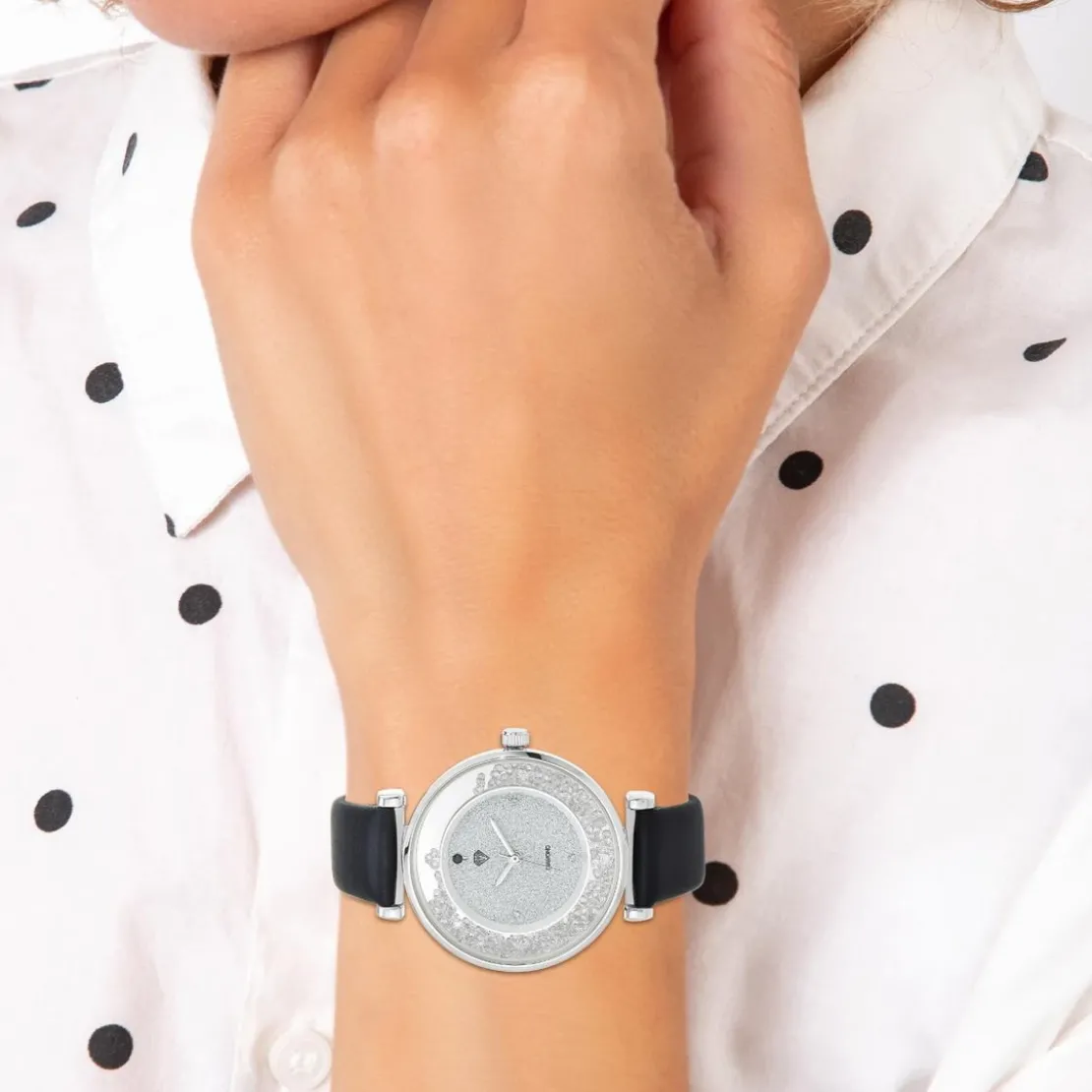So Charm MontresMontre Héléna élégante noire ornée d'un véritable diamant noir