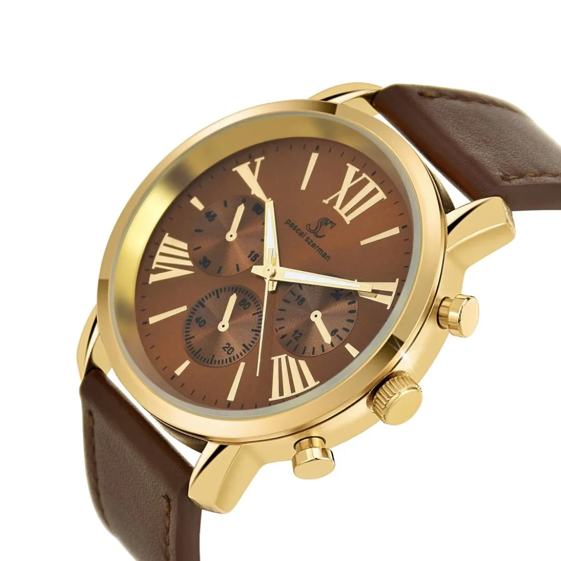 So Charm MontresMontre homme quartz dorée et cuir marron MH289 par Pascal Szerman
