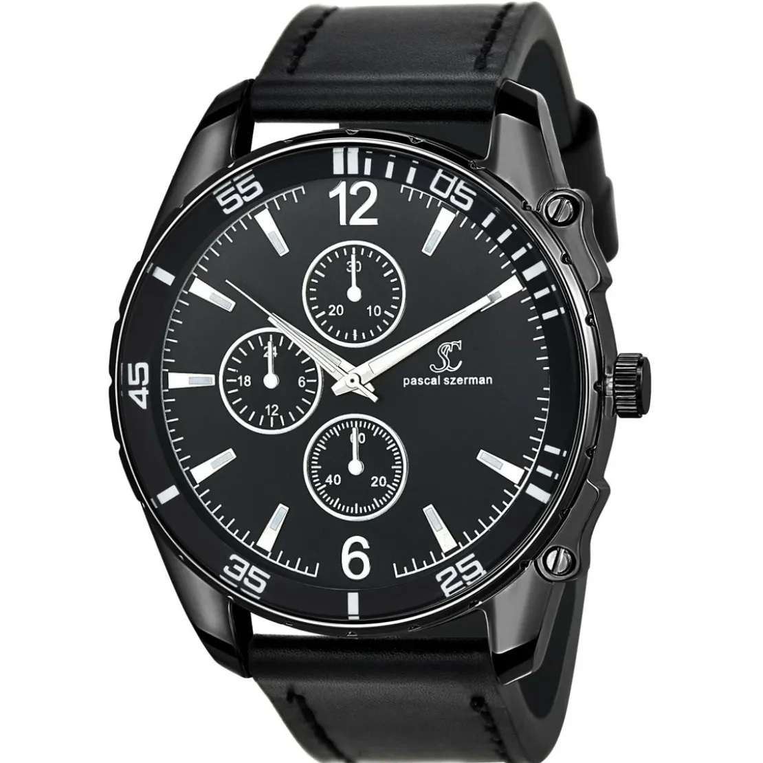 So Charm MontresMontre homme quartz par Pascal Szerman acier noir et cuir noir