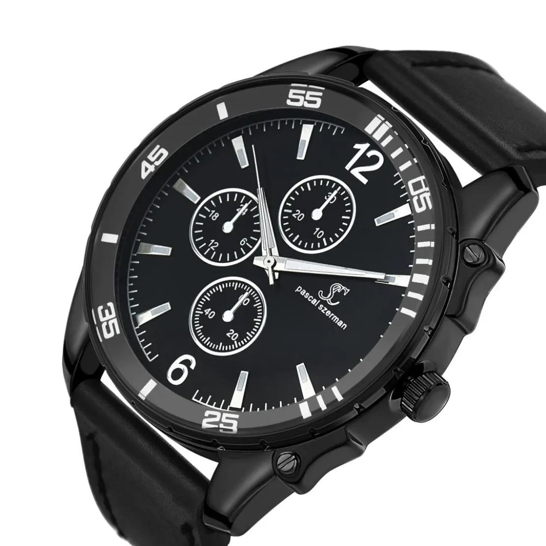 So Charm MontresMontre homme quartz par Pascal Szerman acier noir et cuir noir