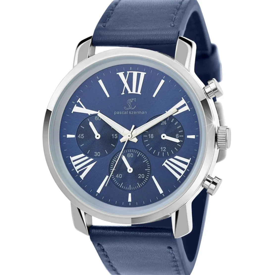 So Charm MontresMontre homme quartz acier et cuir bleu MH289 par Pascal Szerman