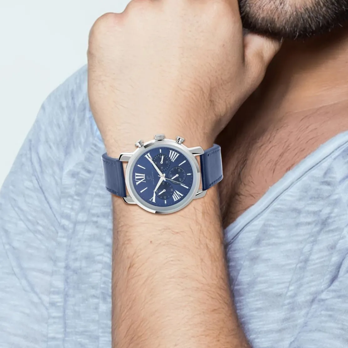 So Charm MontresMontre homme quartz acier et cuir bleu MH289 par Pascal Szerman