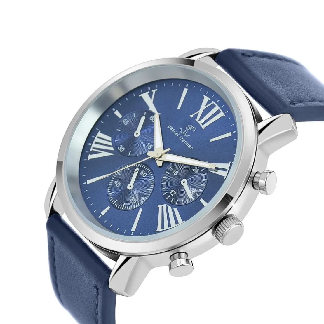 So Charm MontresMontre homme quartz acier et cuir bleu MH289 par Pascal Szerman