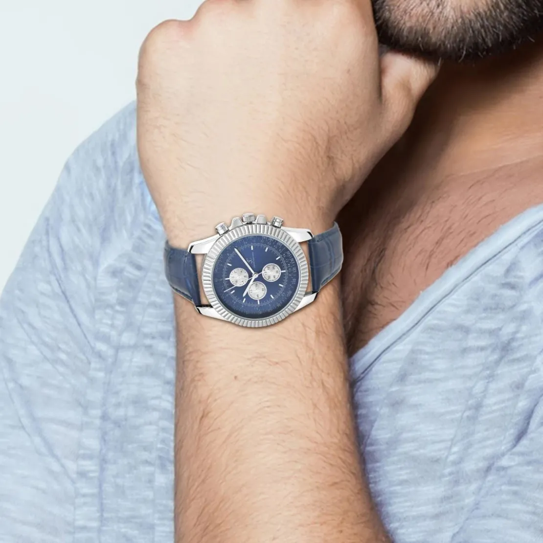 So Charm MontresMontre homme quartz MH311-BLEU par Pascal Szerman acier et cuir bleu