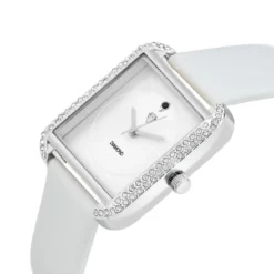 So Charm MontresMontre Marwa blanche ornée d'un véritable diamant noir et de 72 Cristaux scintillants