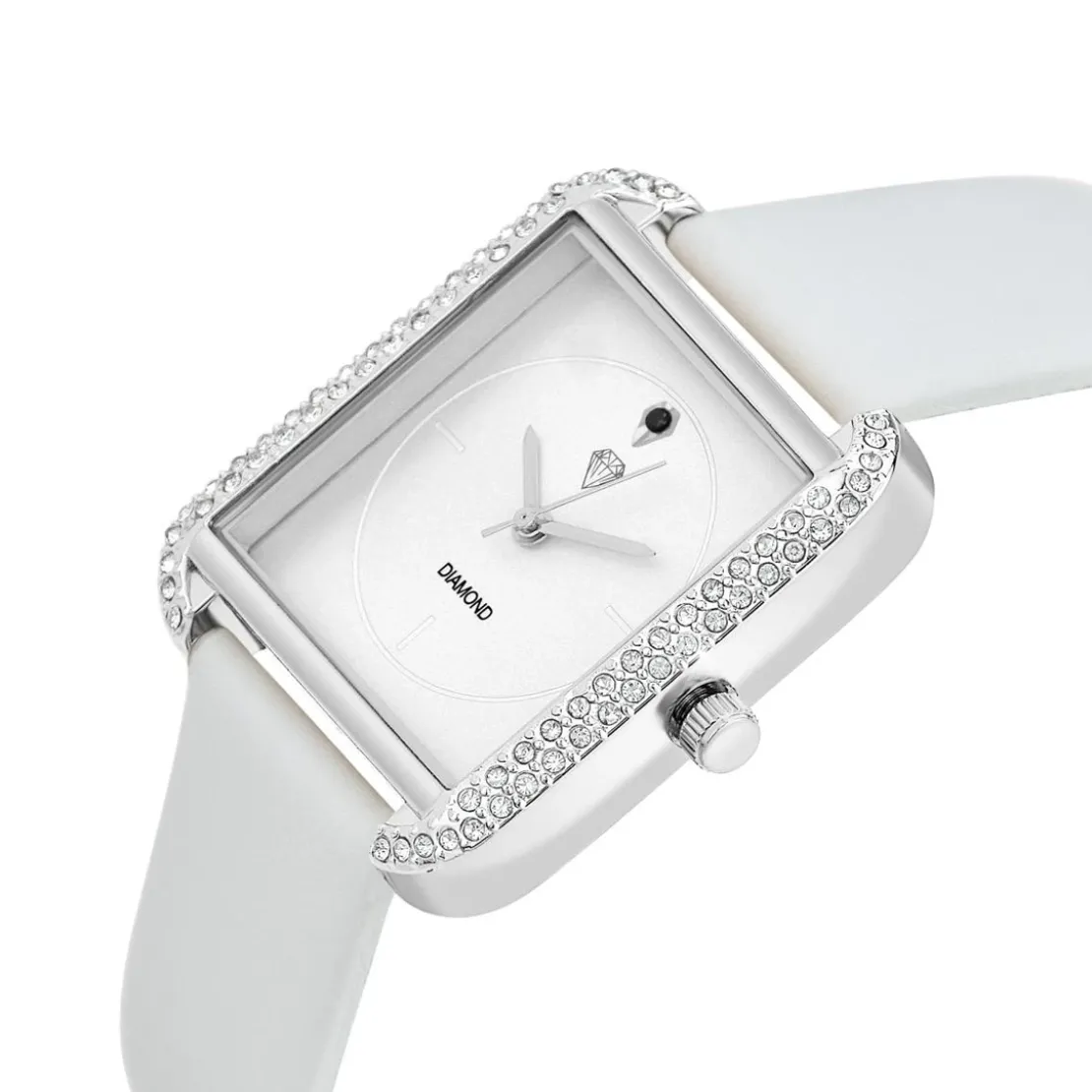 So Charm MontresMontre Marwa blanche ornée d'un véritable diamant noir et de 72 Cristaux scintillants