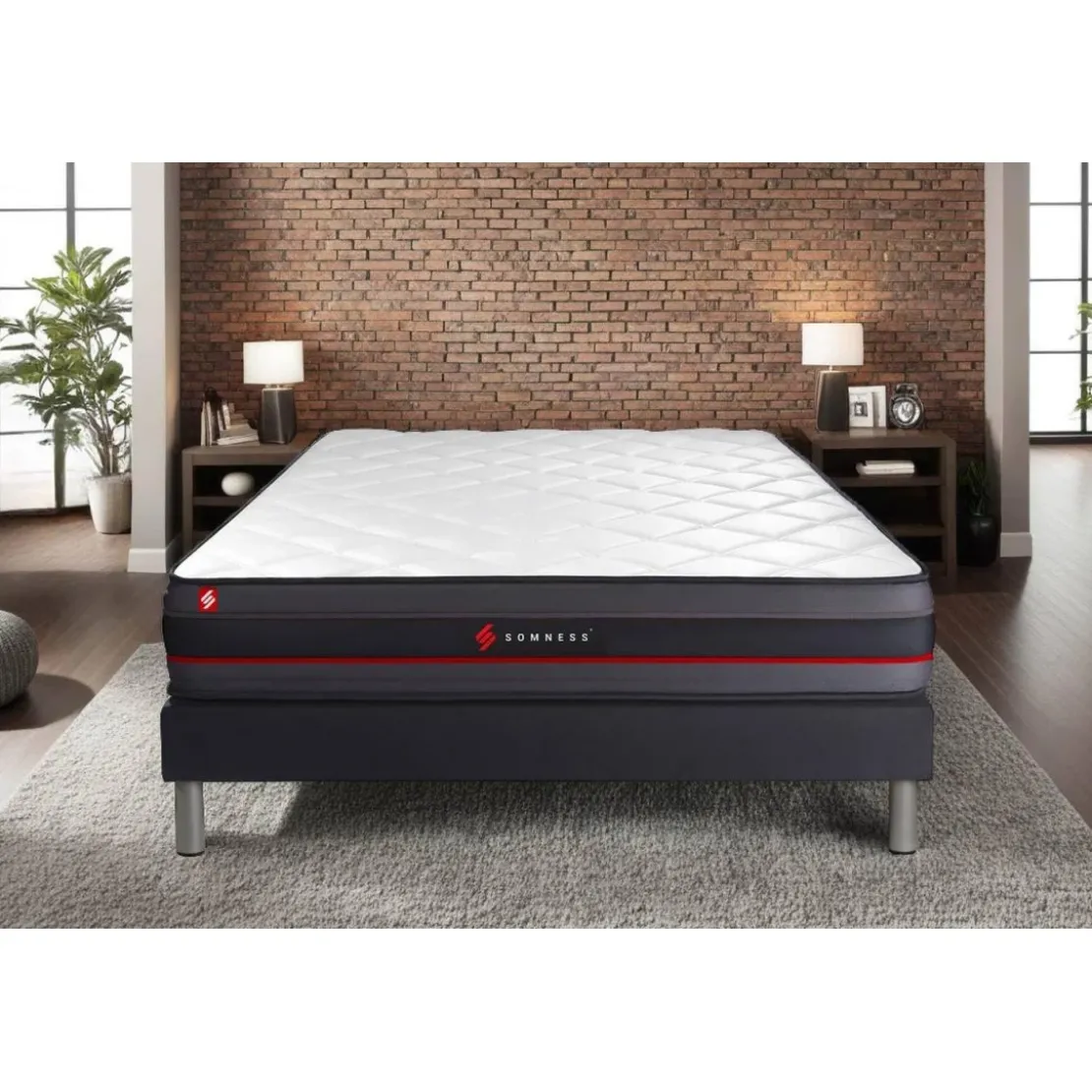 SomnessEnsemble matelas REGEN a memoire de forme sommier kit noir