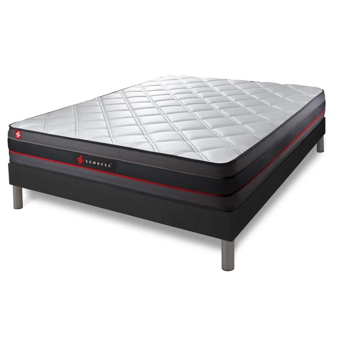 SomnessEnsemble matelas REGEN a memoire de forme sommier kit noir