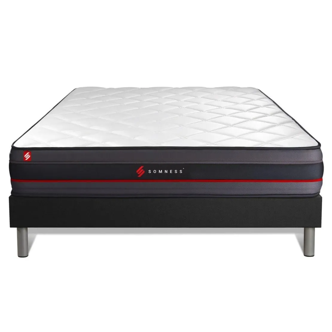 SomnessEnsemble matelas REGEN a memoire de forme sommier kit noir