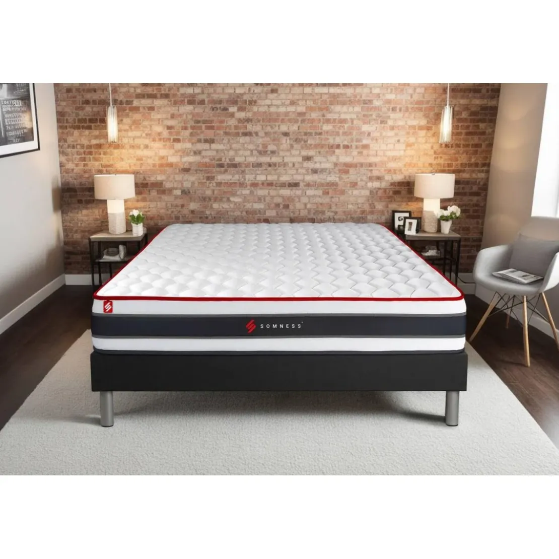 SomnessEnsemble matelas ressorts ensaches et memoire de forme sommier kit noir