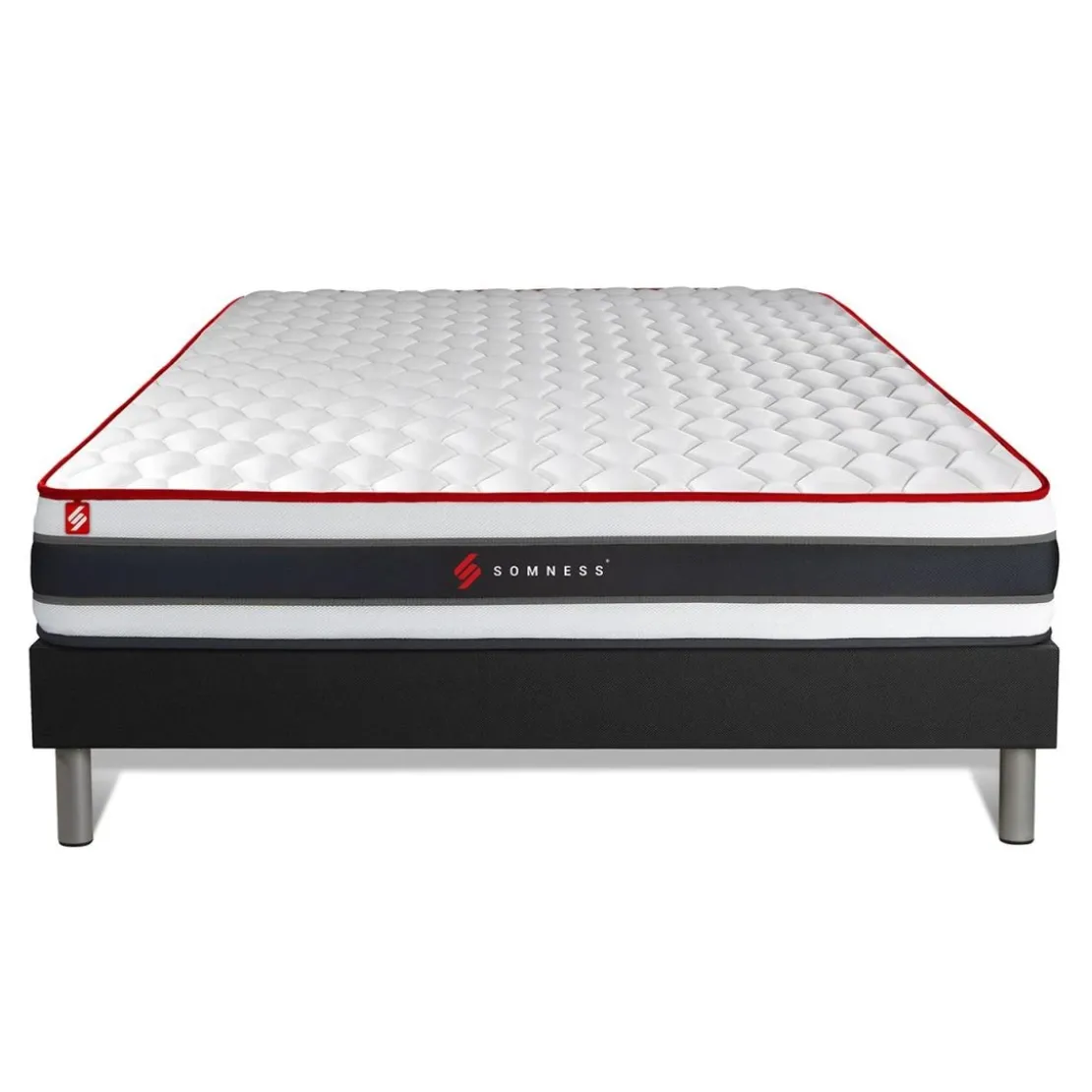 SomnessEnsemble matelas ressorts ensaches et memoire de forme sommier kit noir