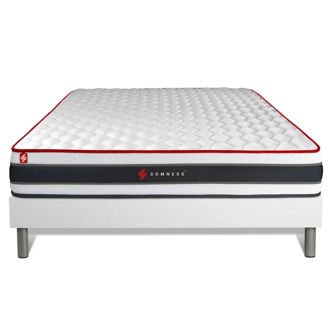 SomnessEnsemble matelas ressorts ensaches et memoire de forme et sommier kit blanc