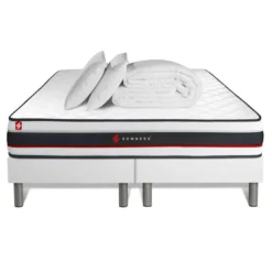 SomnessPack double sommier matelas et 2 oreillers memoire de forme Couette Percale