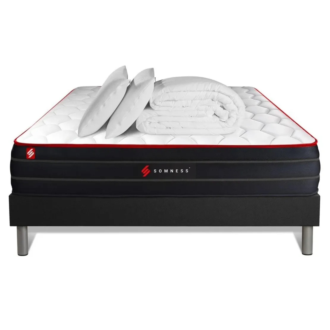 SomnessPack matelas BOOST sommier noir Couette 2 oreillers