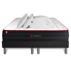 SomnessPack matelas double sommiers noir Couette et 2 oreillers