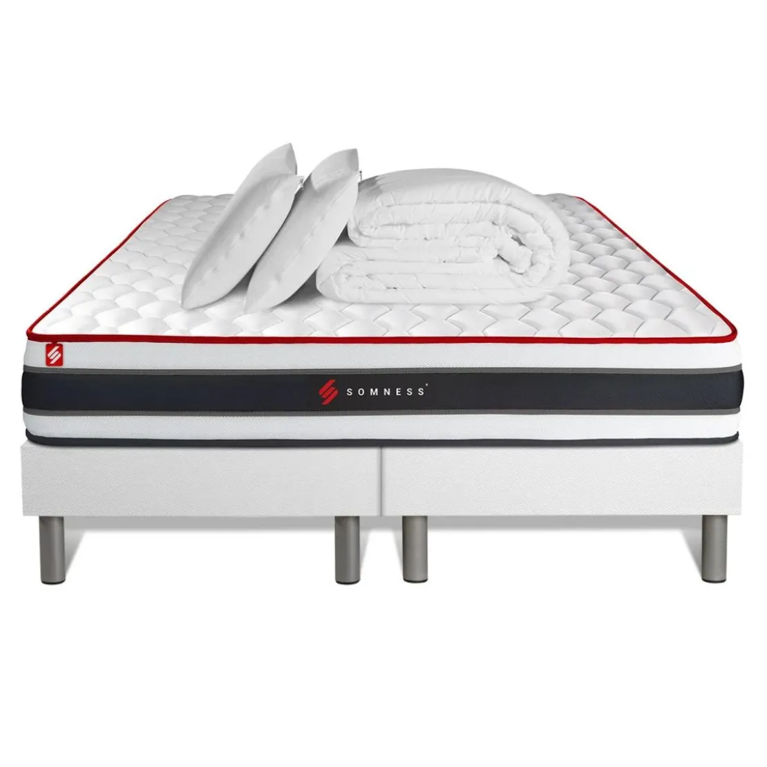 SomnessPack matelas ENERGY double sommiers blanc Couette 2 oreillers