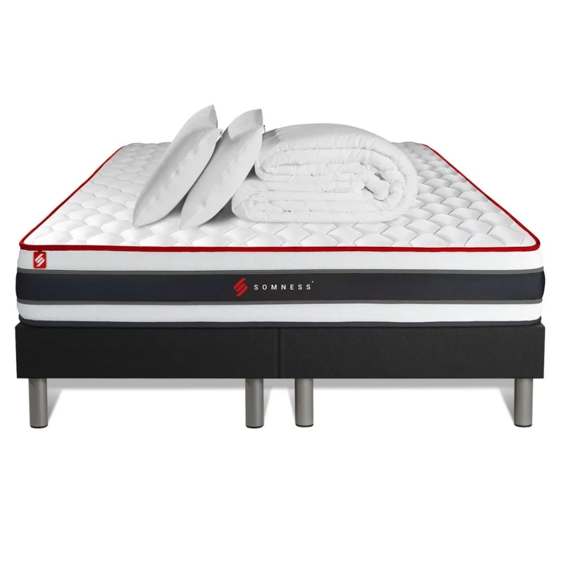 SomnessPack matelas ENERGY double sommiers noir Couette 2 oreillers