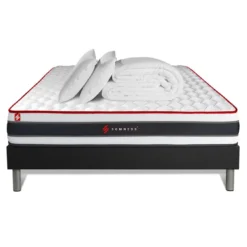 SomnessPack matelas ENERGY sommier noirCouette 2 oreillers