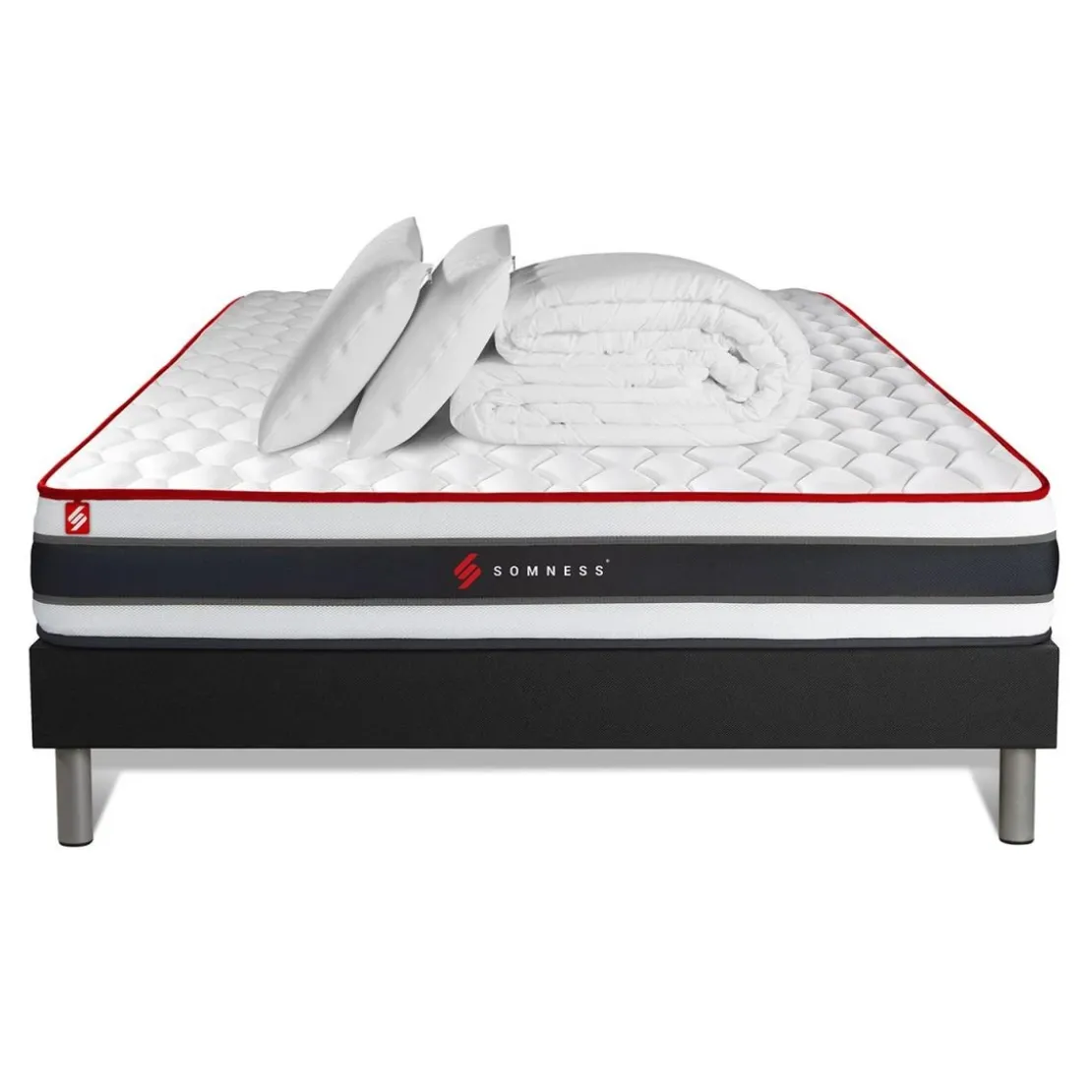 SomnessPack matelas ENERGY sommier noirCouette 2 oreillers