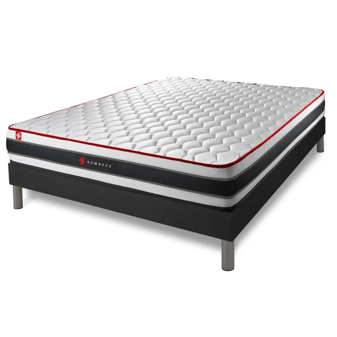 SomnessPack matelas ENERGY sommier noirCouette 2 oreillers