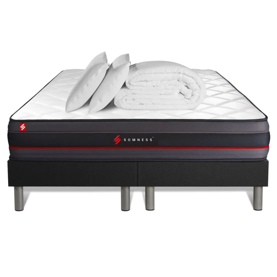 SomnessPack matelas REGENdouble sommiers noirCouette 2 oreillers