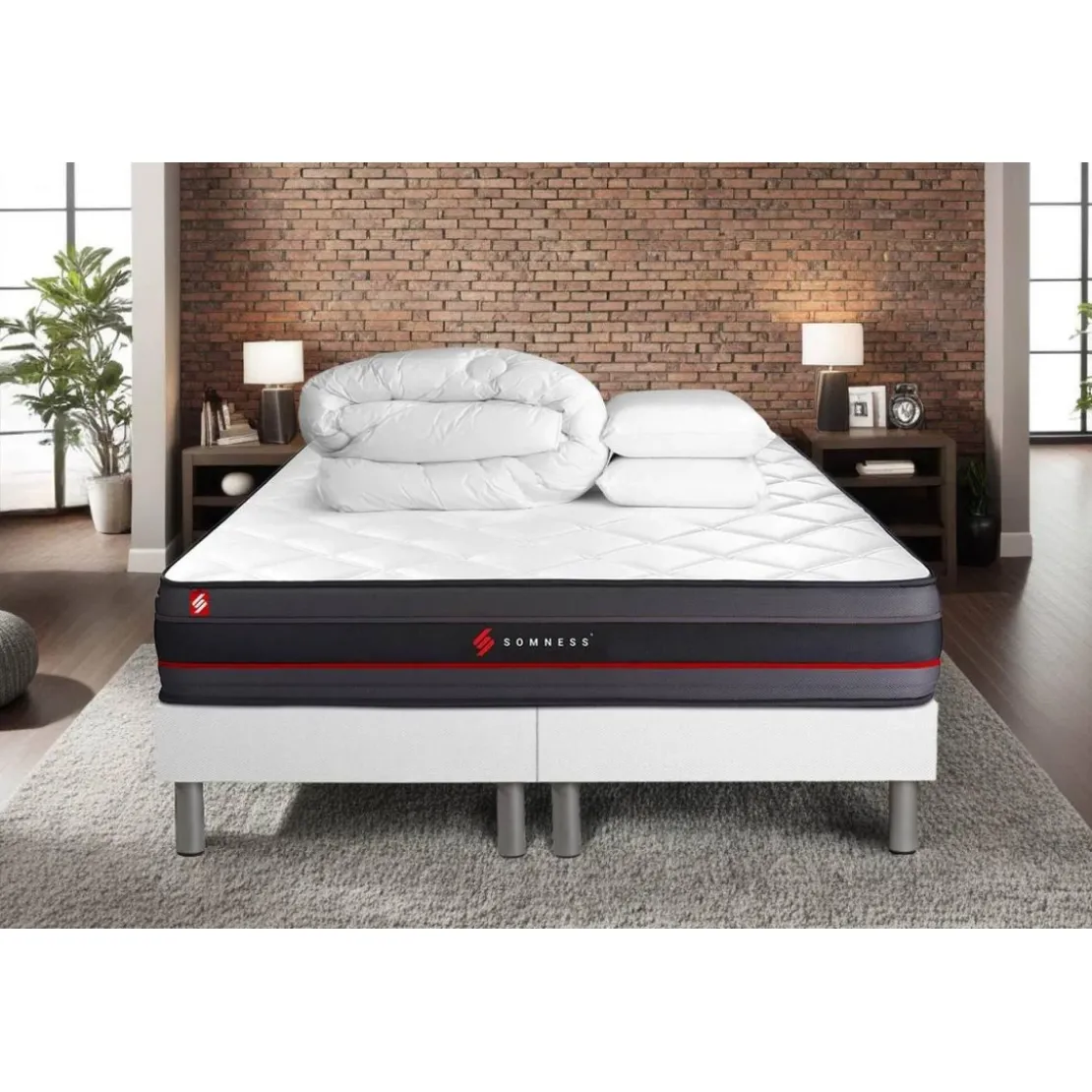 SomnessPack matelas REGEN double sommiers blanc Couette2 oreillers