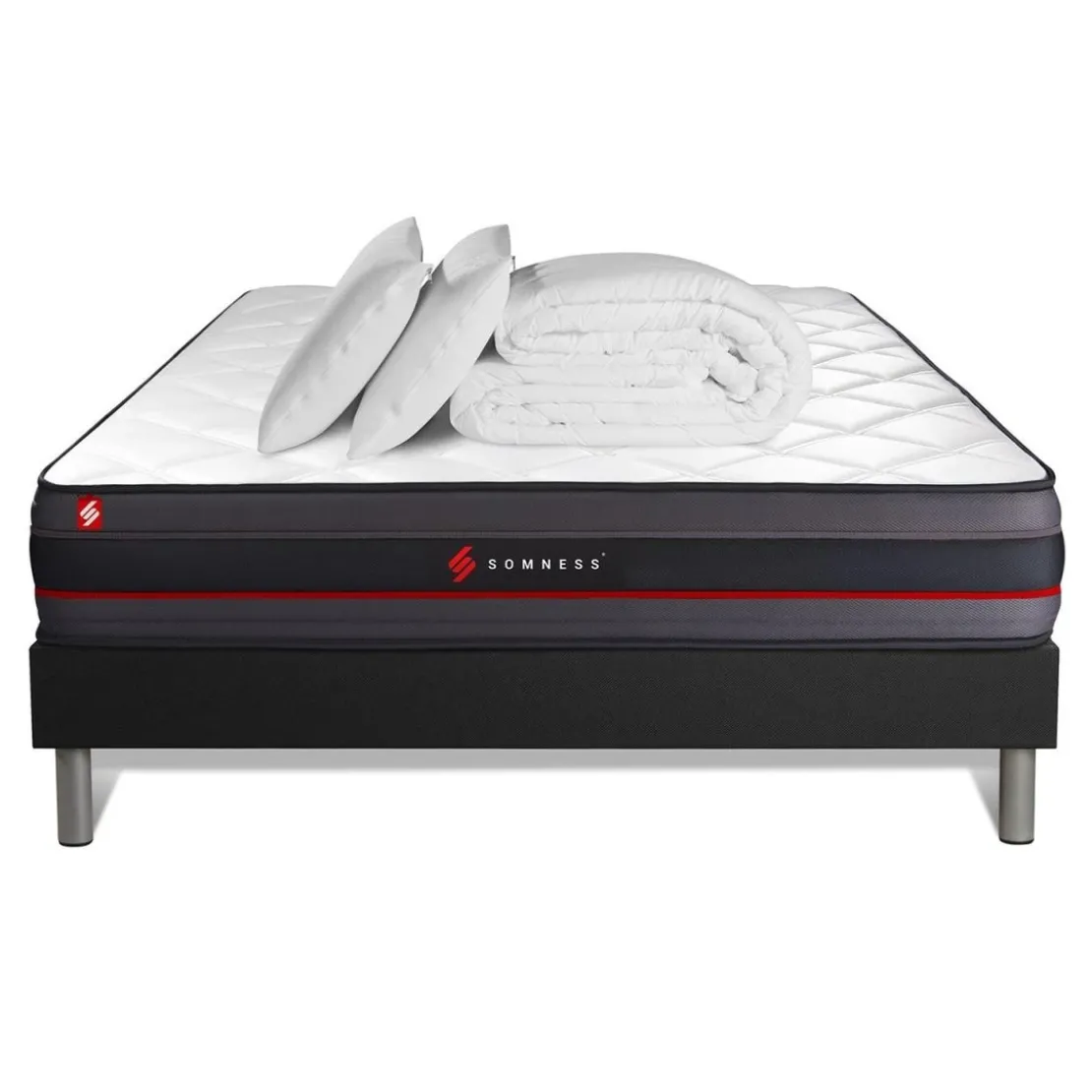 SomnessPack matelas REGEN sommier noir avec Couette2 oreillers