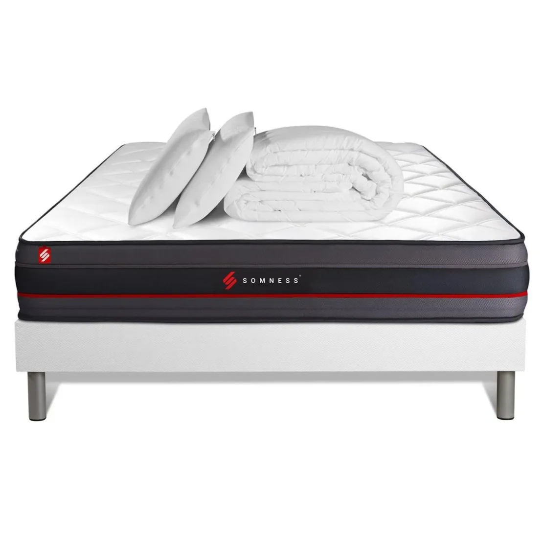 SomnessPack prêt a dormir matelas REGEN a memoire de forme sommier kit blancCouette2 oreillers