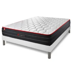 SomnessPack prêt a dormir matelas ressorts ensaches et memoire de forme sommier kit blanc Couette2 oreillers