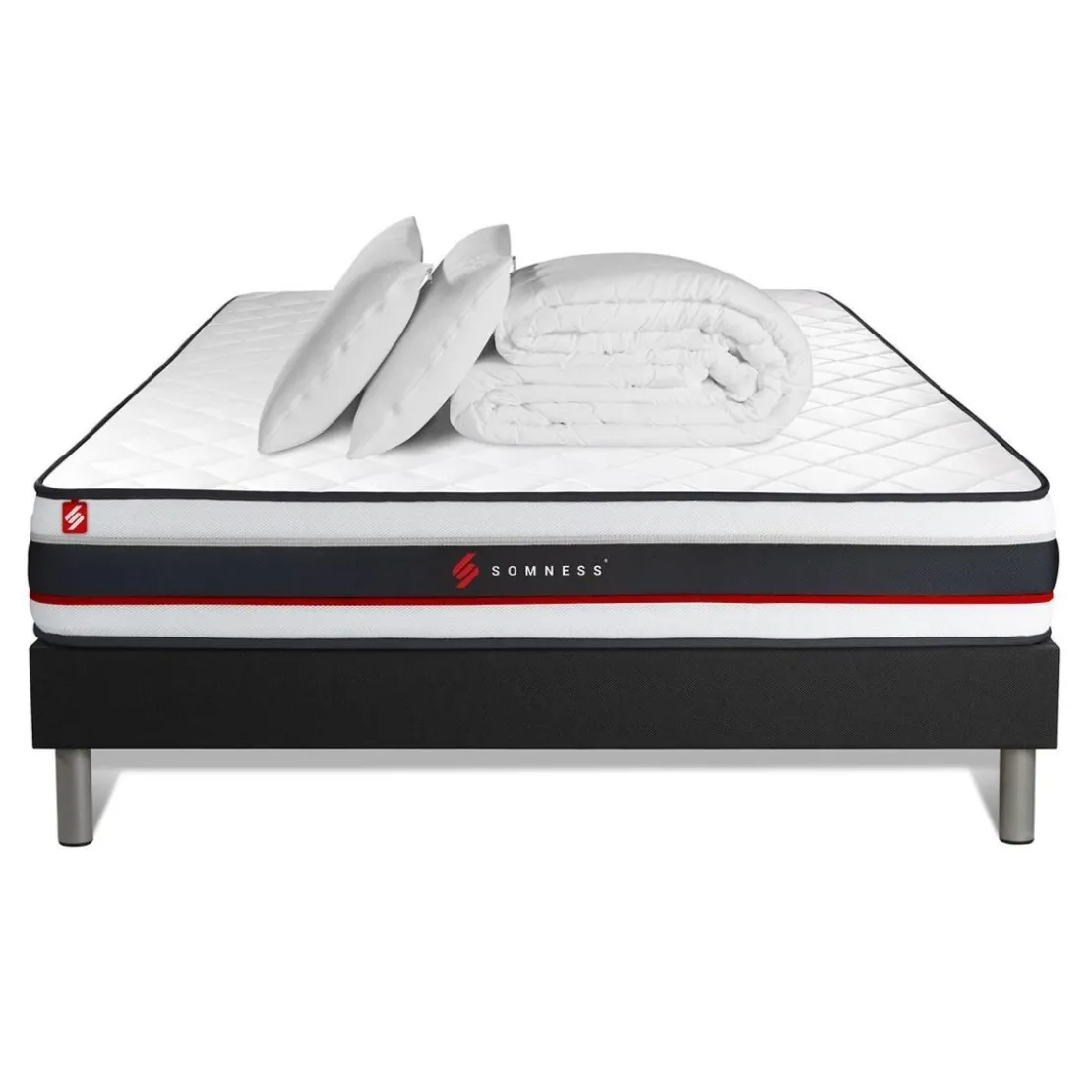 SomnessPack sommier matelas FORM 2 oreillers memoire de forme Couette Percale
