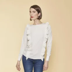 3 SUISSESBlouse asymétrique manches longues volants femme - Sable beige