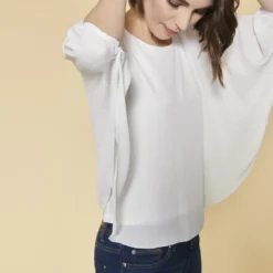 3 SUISSESBlouse Cape Manches Longues Top blanc