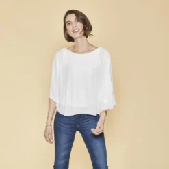 3 SUISSESBlouse Cape Manches Longues Top blanc